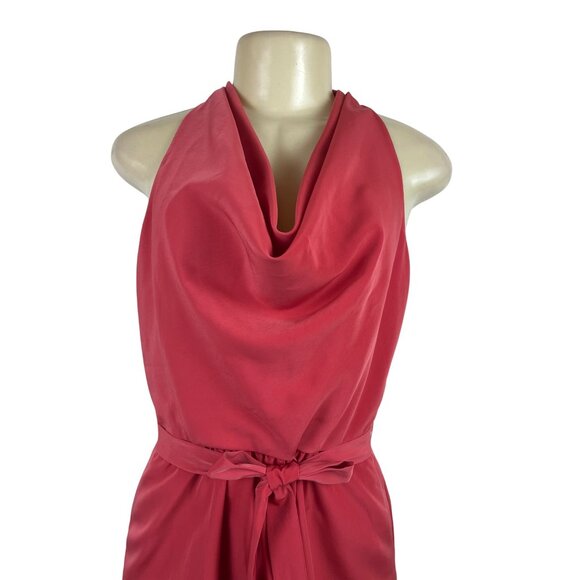 Ann Taylor Red Halter Neck Sleeveless Dress With Belt Tie Back Pleated Sz 2 - Picture 4 of 9